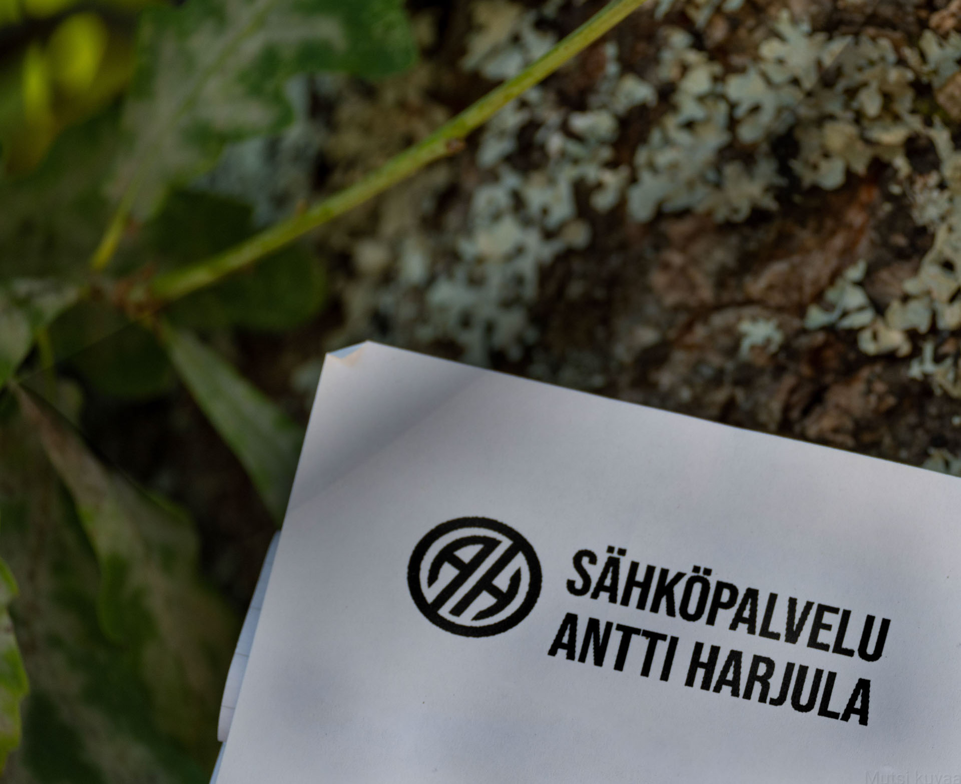 Sähköpalvelu lähellä luontoa Kuvassa on luonnonkeskellä oleva Antti Harjulan paperi.